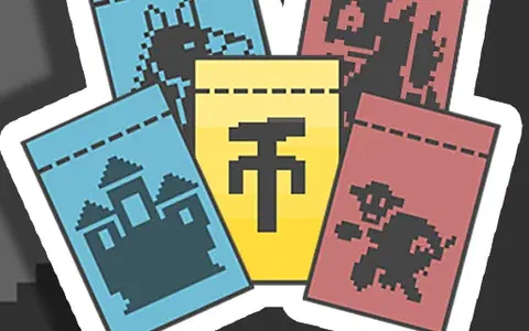 蓝红两色像素卡牌围绕黄色镐子卡牌的封面图