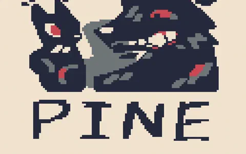 两只深色像素狼围绕篝火并带有 PINE 标题的封面图
