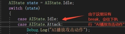多个 case 共用同一段逻辑的 switch 示例